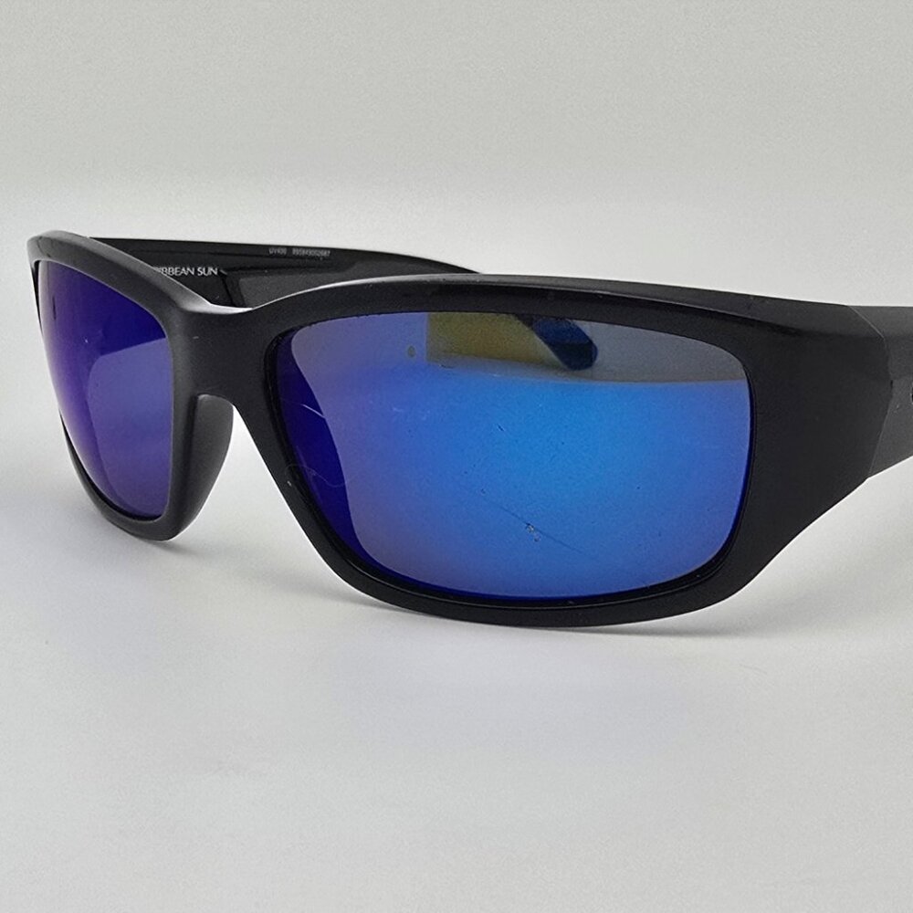 Caribbean Sun Edisto CS052P Black Frame Polarized Blue Mirror Glass Sunglasses